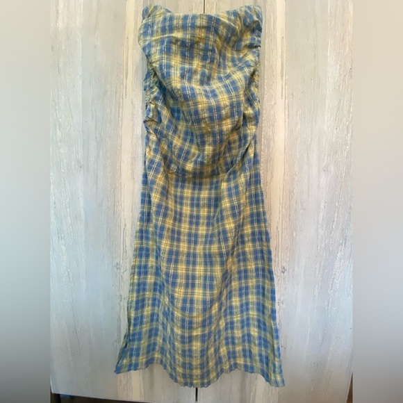 Free People Brandie Plaid Midi Ruched Tube Midi Dress - Picture 3 of 5